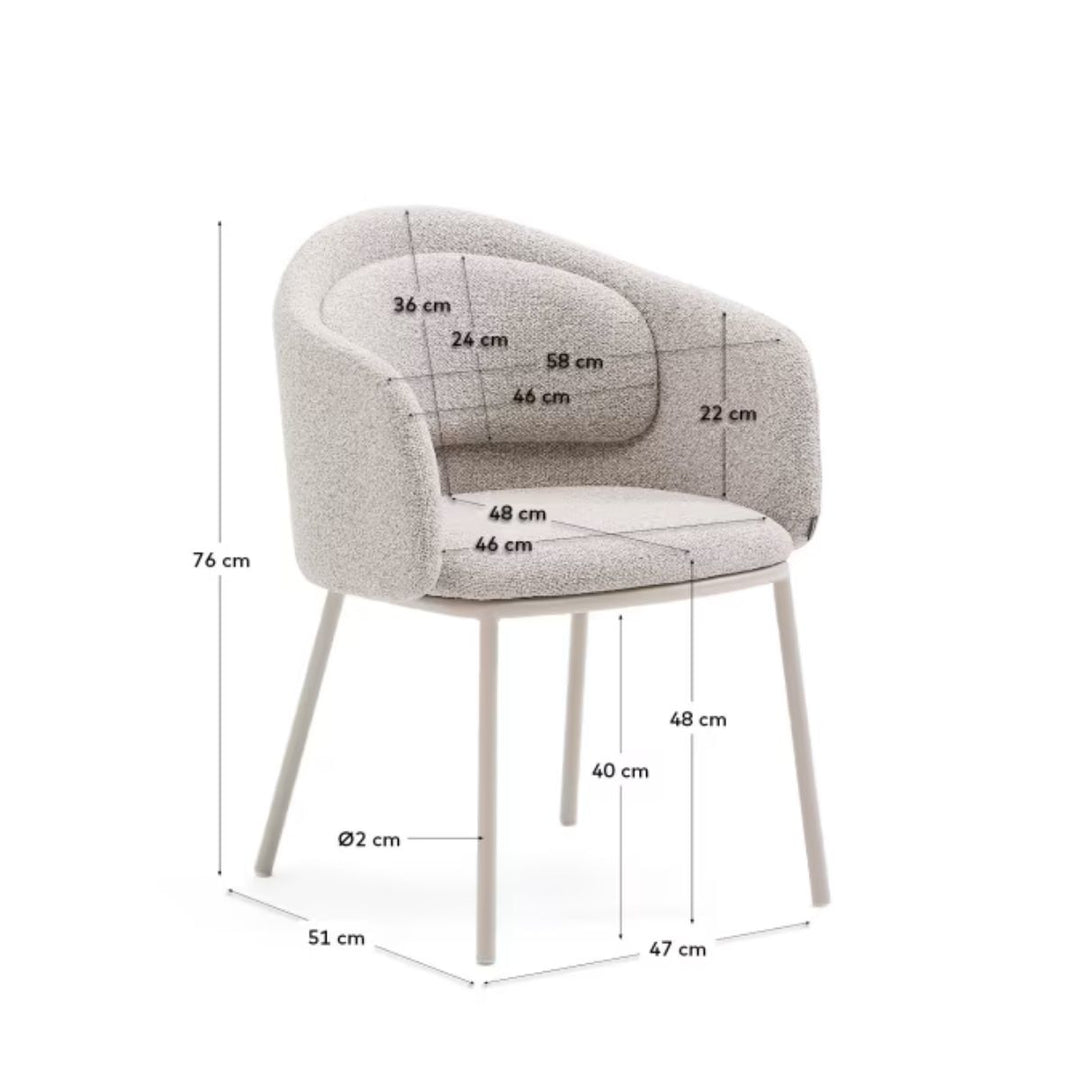 Lot de 4 chaises Idaira en tissu chenille épais et pieds en acier beige Kave Home