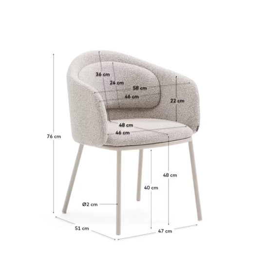 Lot de 4 chaises Idaira en tissu chenille épais et pieds en acier beige Kave Home