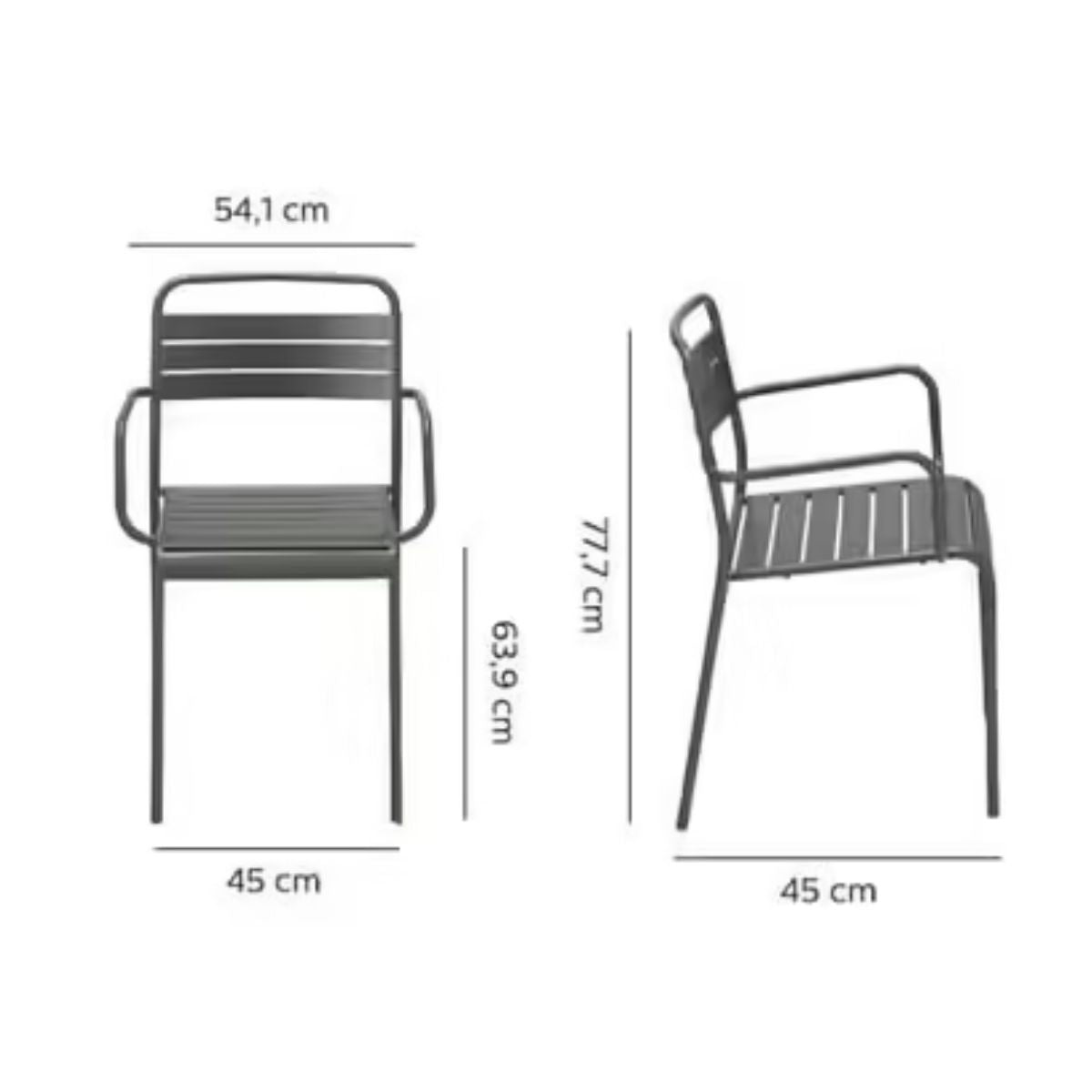 Lot de 6 chaises de jardin ALINEA avec accoudoirs en acier - vert cèdre
