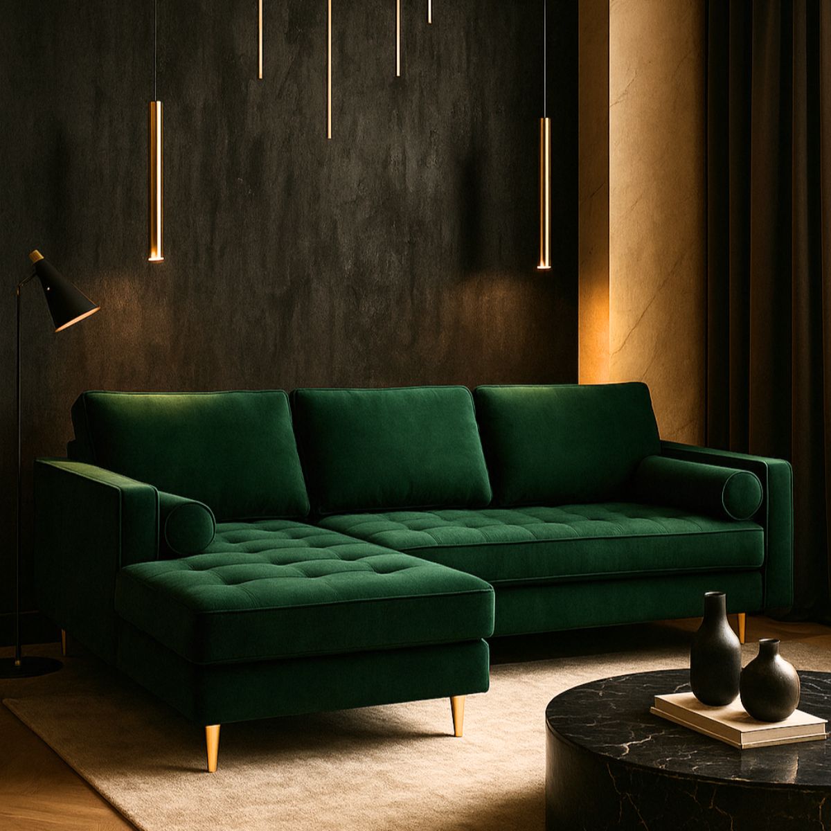 Canapé d'angle 4 places SANTO Milo Casa vert bouteille - Léger défaut