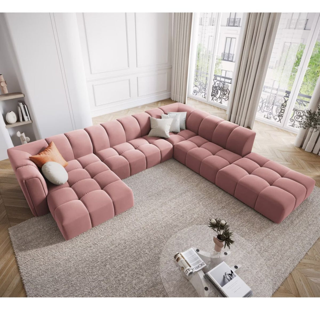 Canapé panoramique 7 places SERENA Micadoni velours rose