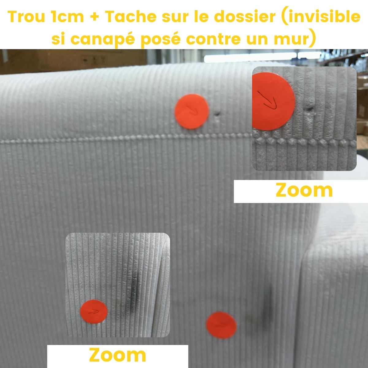 Canapé droit 4 places en velours côtelé ecru à accoudoirs larges Drawer