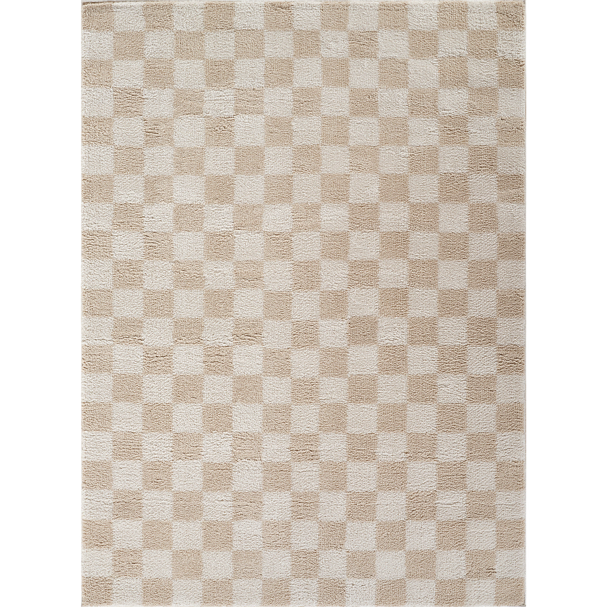 Tapis shaggy Surya Izaline lavable, damier en relief beige et écru