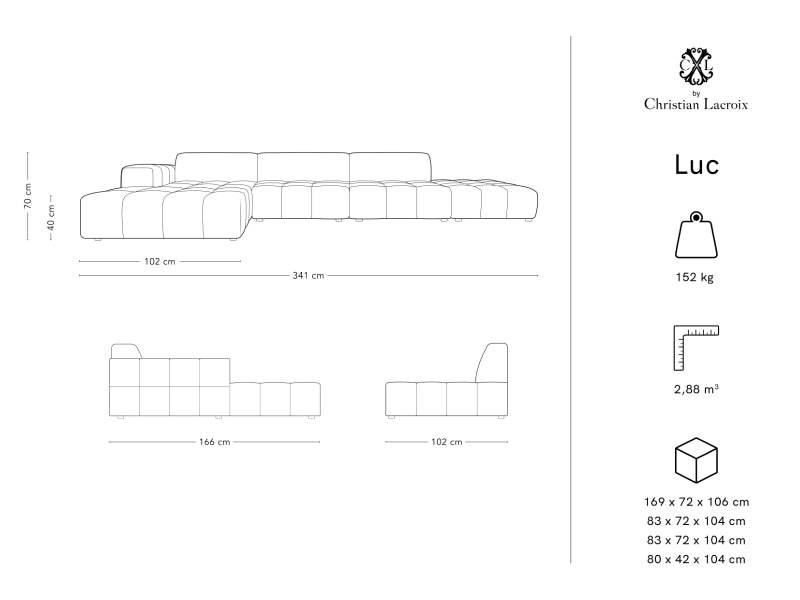 Canapé d'angle gauche fixe CXL BY CHRISTIAN LACROIX CXLLCO2F1LUC7 5 places Velours noir