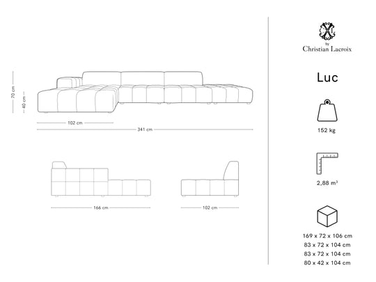 Canapé d'angle gauche fixe CXL BY CHRISTIAN LACROIX CXLLCO2F1LUC7 5 places Velours noir