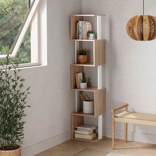 Etagère 5 compartiments bois et blanc