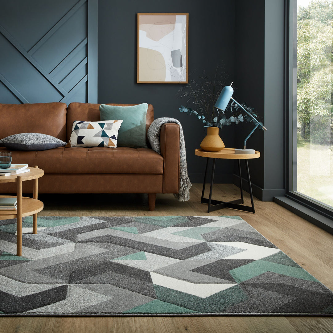 Tapis 3D graphique Aurora 200x290cm Gris et Vert