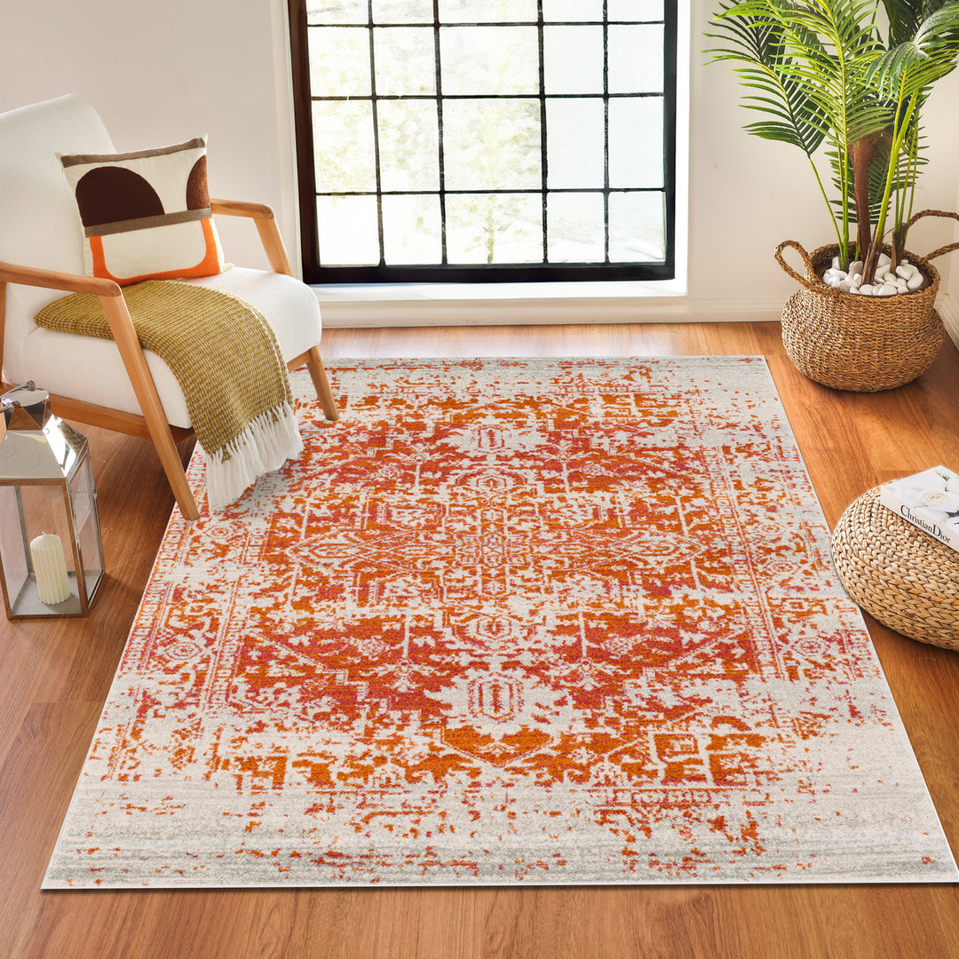 Tapis Vintage Oriental Orange/Blanc Syracusa