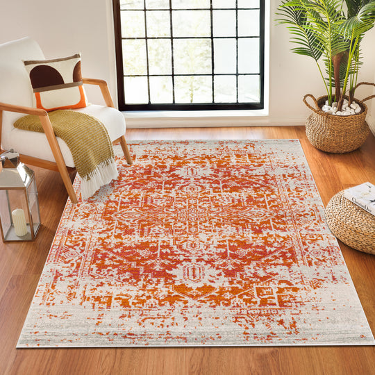 Tapis Vintage Oriental Orange/Blanc Syracusa
