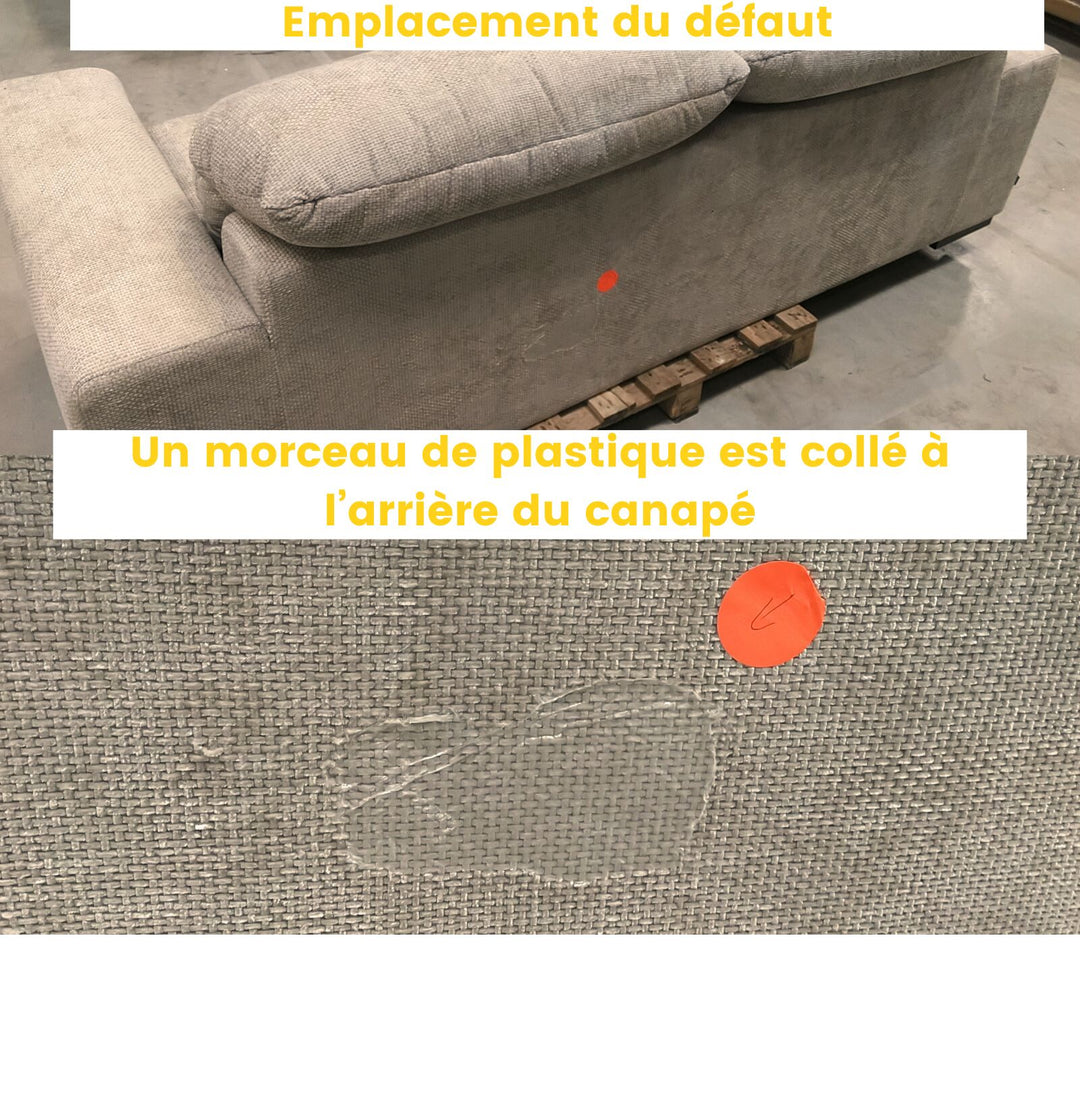 Canapé Drawer 3 places avec têtières réglables en tissu chenille : Couleur - Ecru