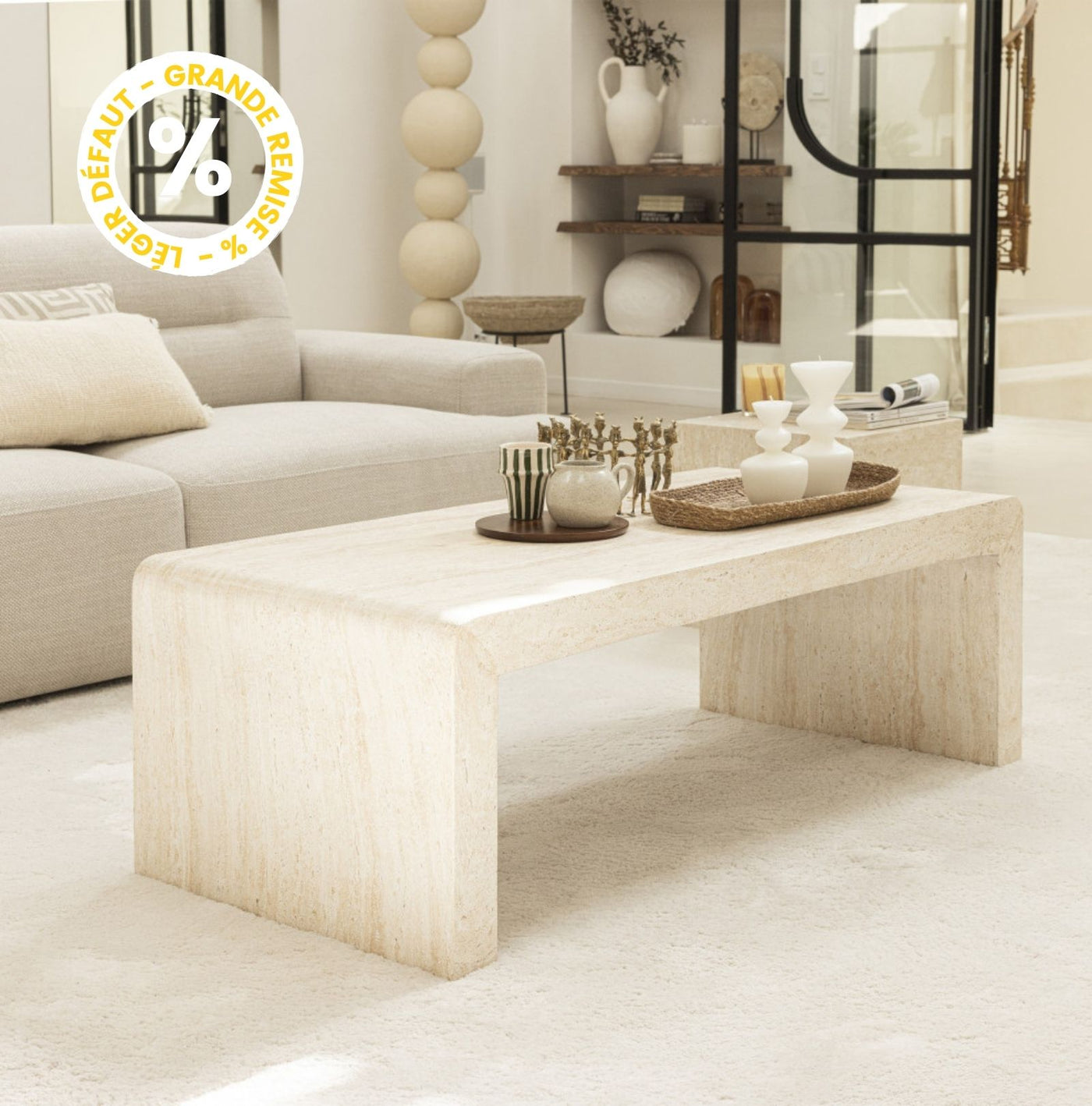 Table basse Tocoa effet travertin 120x55cm  Drawer - Léger défaut