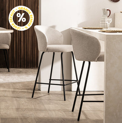 Lot de 2 tabourets de bar Drawer Namia en tissu beige et métal H65cm