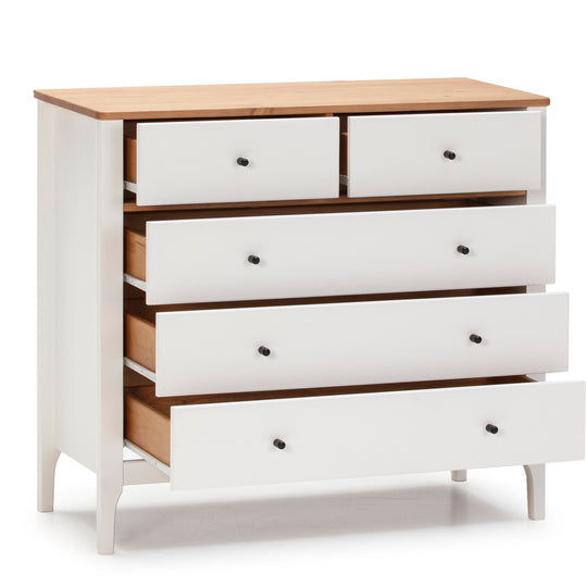 Commode Luca 5 tiroirs Blanc en bois Massif