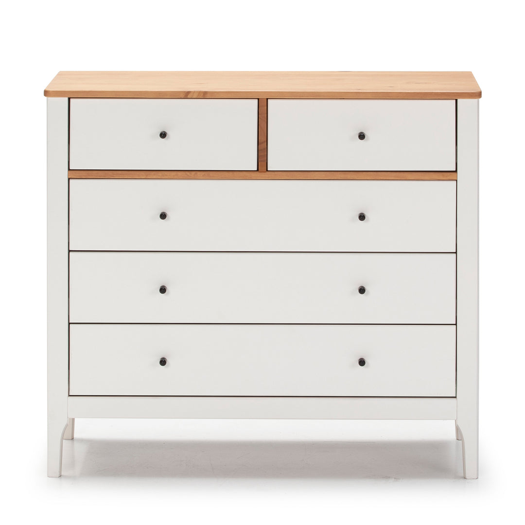 Commode Luca 5 tiroirs Blanc en bois Massif