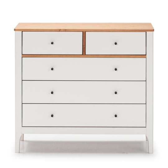 Commode Luca 5 tiroirs Blanc en bois Massif