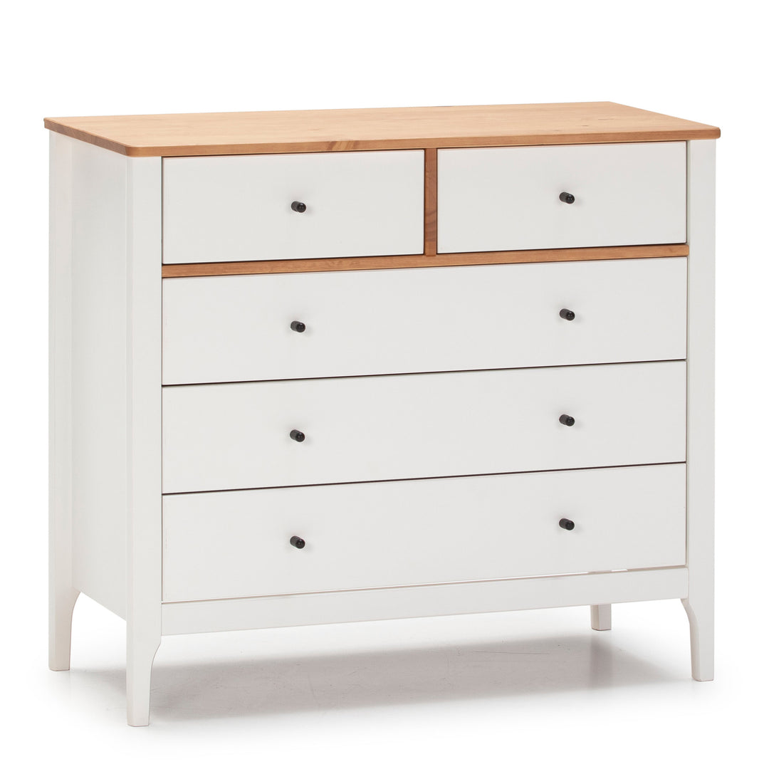Commode Luca 5 tiroirs Blanc en bois Massif