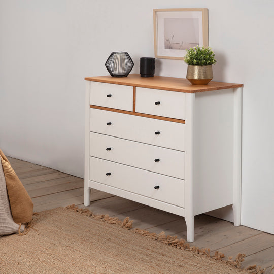 Commode Luca 5 tiroirs Blanc en bois Massif