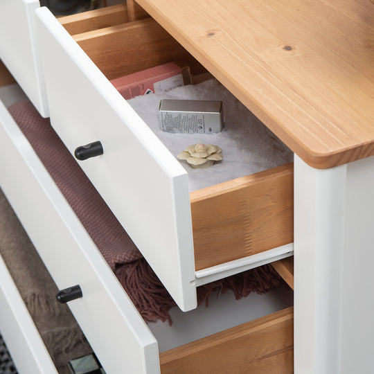 Commode Luca 5 tiroirs Blanc en bois Massif