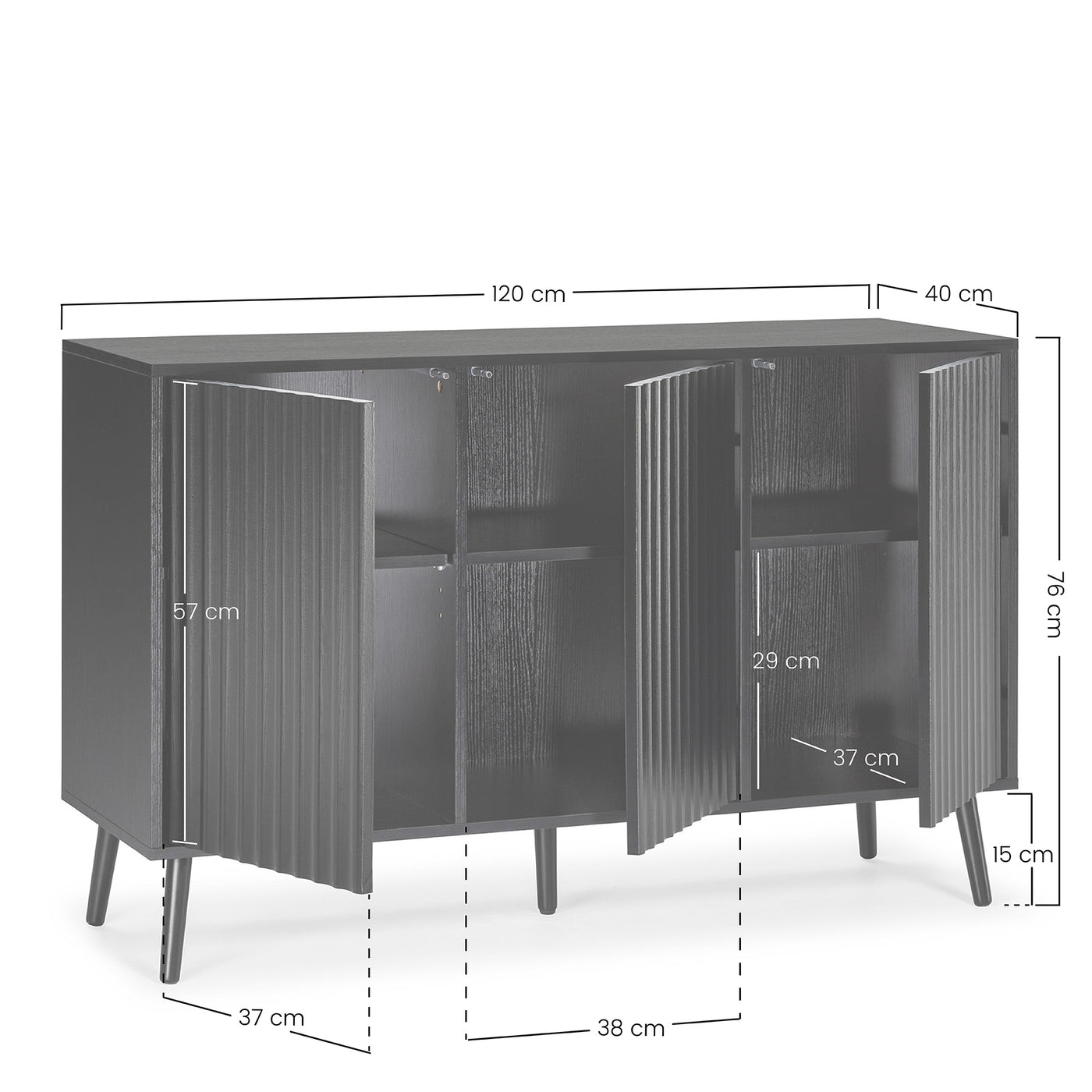 Buffet 3 portes, coloris noir, largeur 120 cm Lluvia