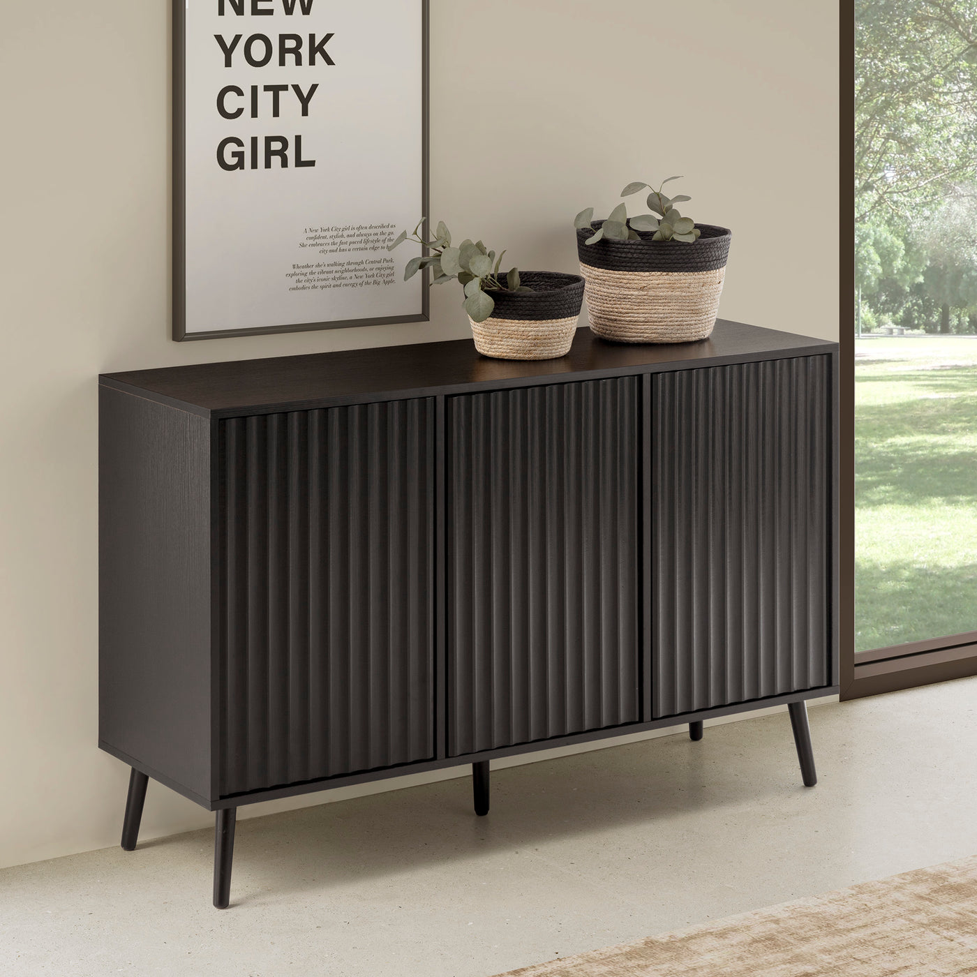 Buffet 3 portes, coloris noir, largeur 120 cm Lluvia