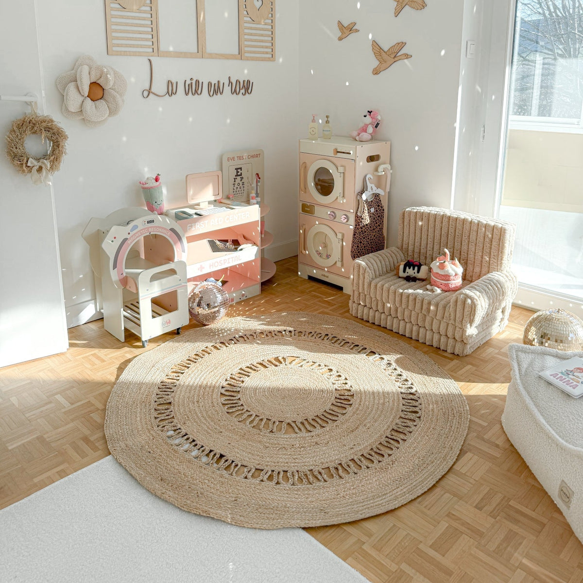 Tapis rond Nordlys en jute naturelle tissée marron 180 x 180 cm RUNE