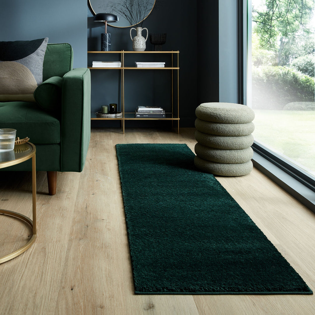 Tapis de couloir shaggy vert foncé poils courts 60x230cm
