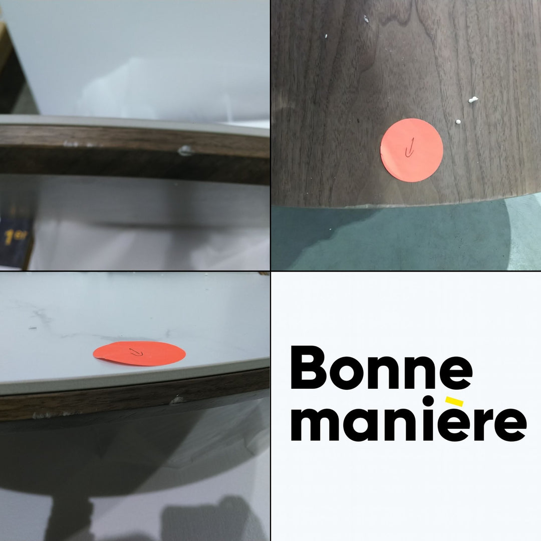 Table à manger ronde DRAWER Almira 4 personnes en pierre et bois foncé