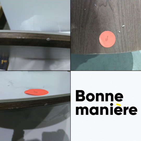 Table à manger ronde DRAWER Almira 4 personnes en pierre et bois foncé
