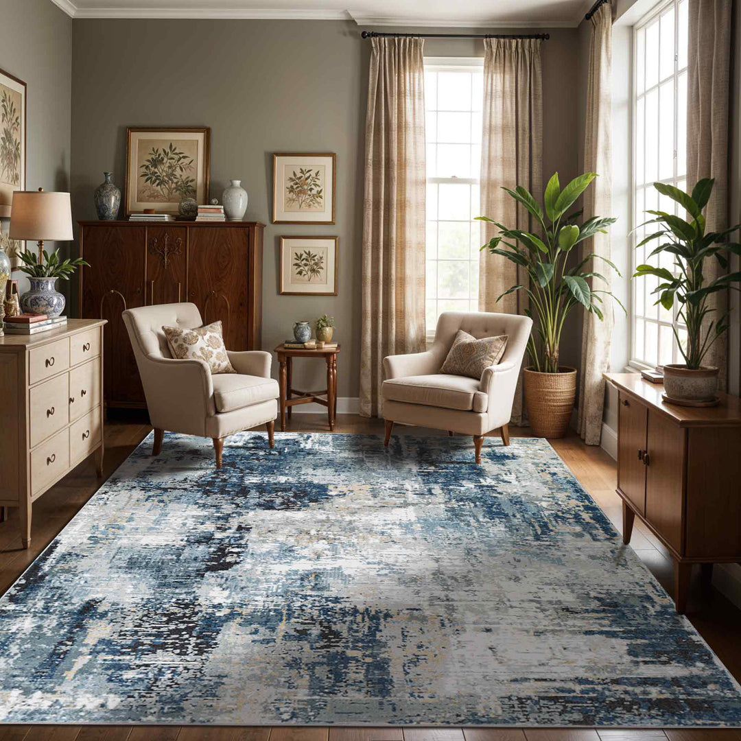 Tapis Abstrait Moderne Bleu/Gris/Beige Paris