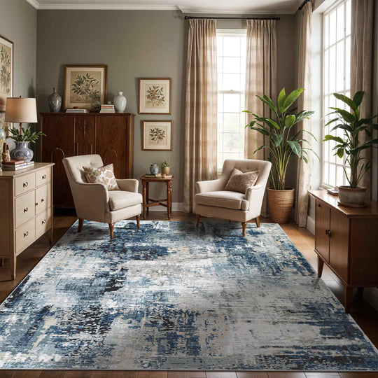 Tapis Abstrait Moderne Bleu/Gris/Beige Paris