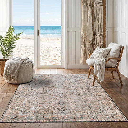 Tapis Vintage Lavable en Machine Marron/Gris Baku