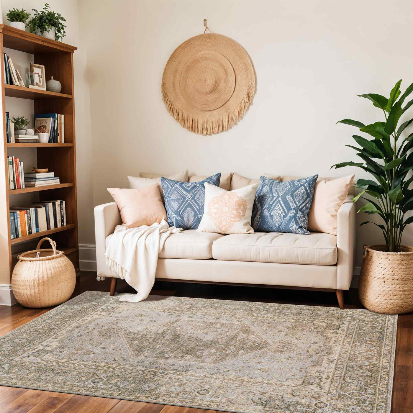 Tapis Vintage Lavable en Machine Vert/Brun Oida