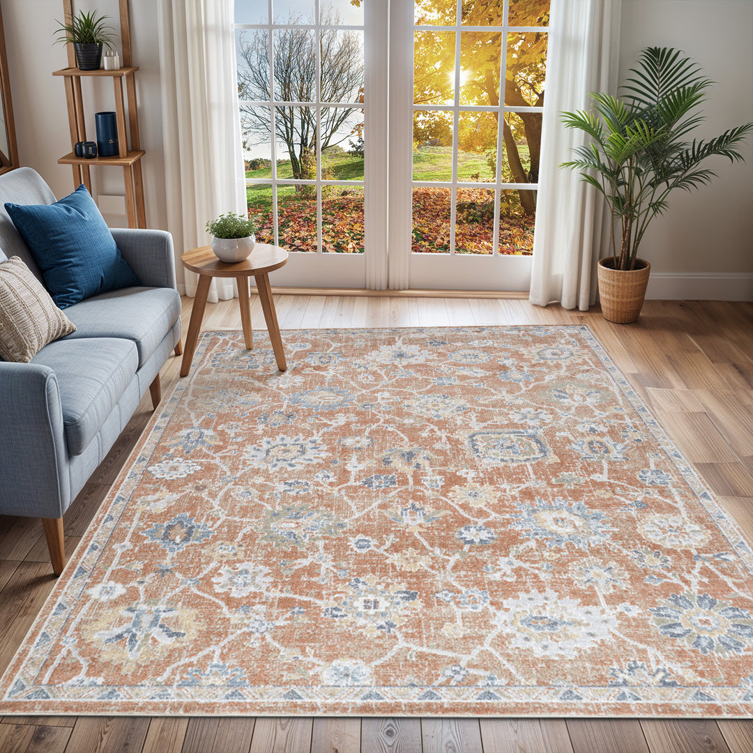 Tapis Vintage Lavable en Machine Terracotta Iquitos
