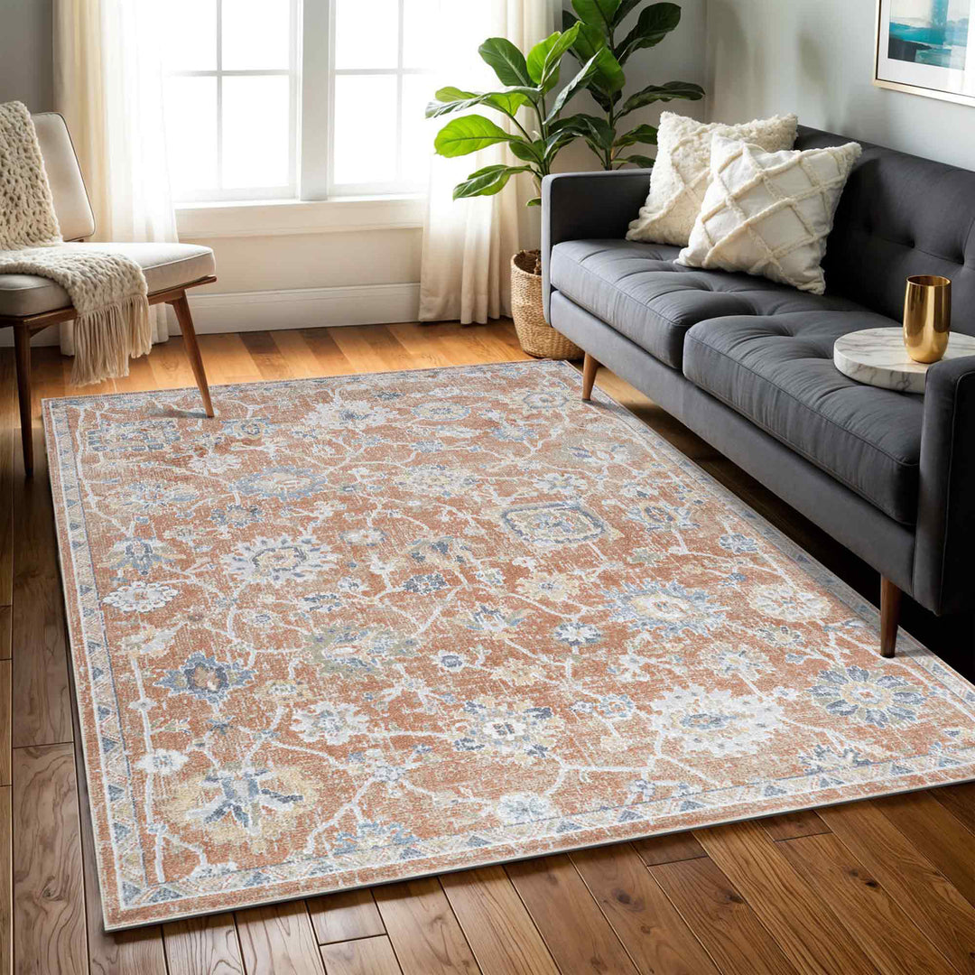 Tapis Vintage Lavable en Machine Terracotta Iquitos