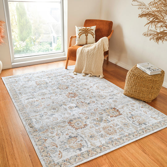 Tapis Vintage Lavable en Machine Gris/Jaune Cincinnati