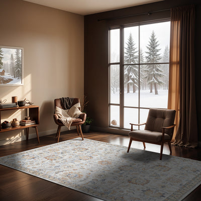 Tapis Vintage Lavable en Machine Gris/Jaune Cincinnati