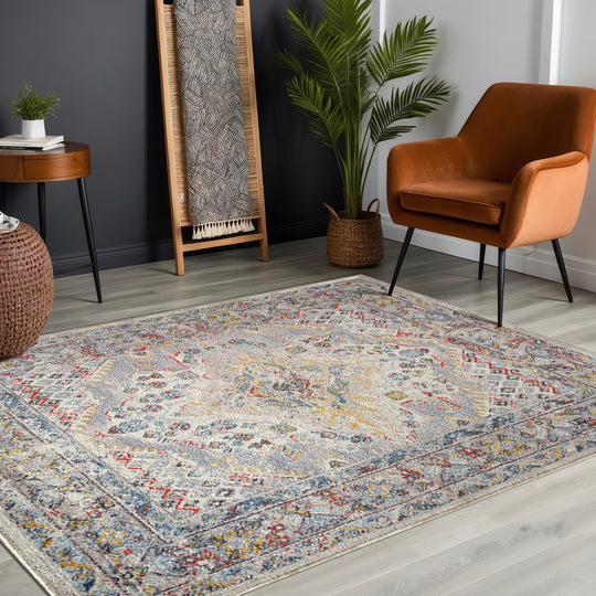 Tapis Vintage Lavable en Machine Gris/Jaune Cincinnati