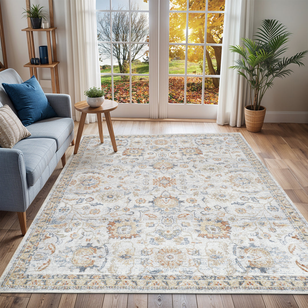 Tapis Vintage Lavable en Machine Gris/Jaune Cincinnati