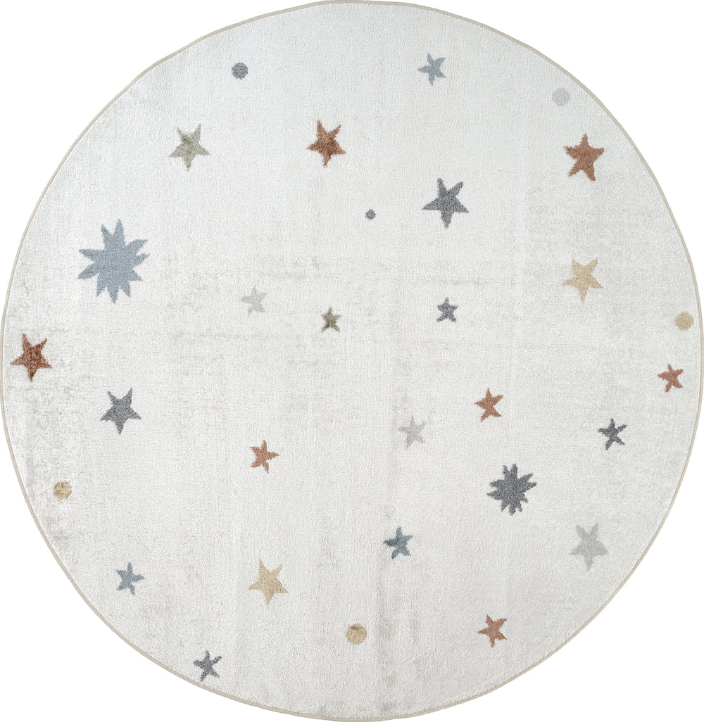 Tapis Rond Enfant Lavable en Machine Étoiles Multicolore/Beige Rond Findlay