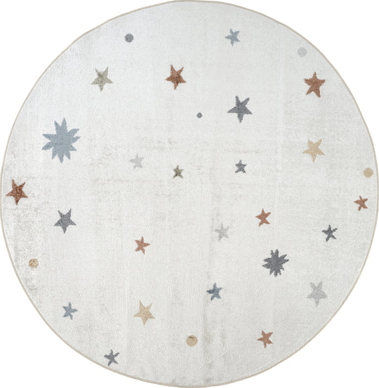 Tapis Rond Enfant Lavable en Machine Étoiles Multicolore/Beige Rond Findlay