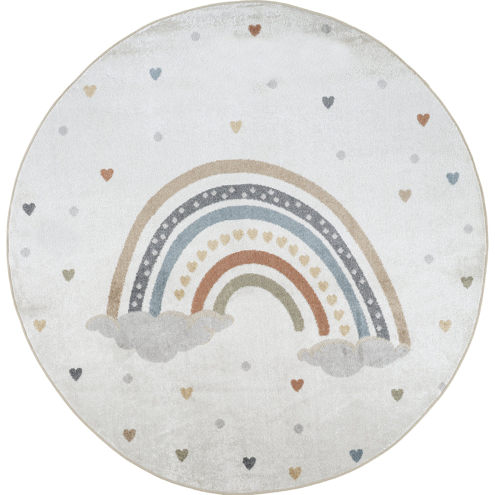 Tapis Rond Enfant Lavable en Machine Multicolore/Orange Rond Arcadia