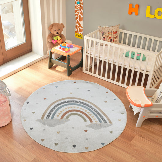 Tapis Rond Enfant Lavable en Machine Multicolore/Orange Rond Arcadia