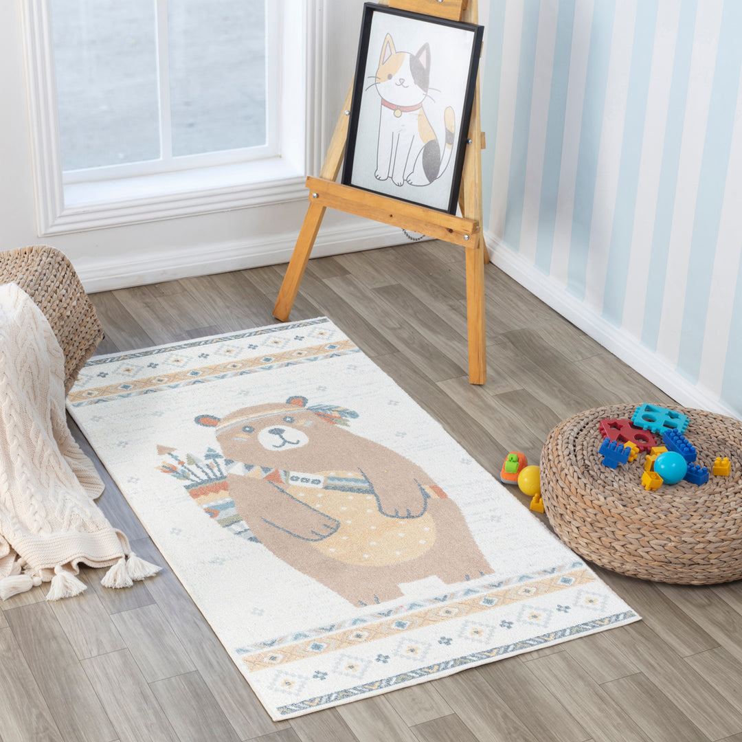 Tapis Enfant Lavable en Machine Ours Indien Beige/Brun Salzburg