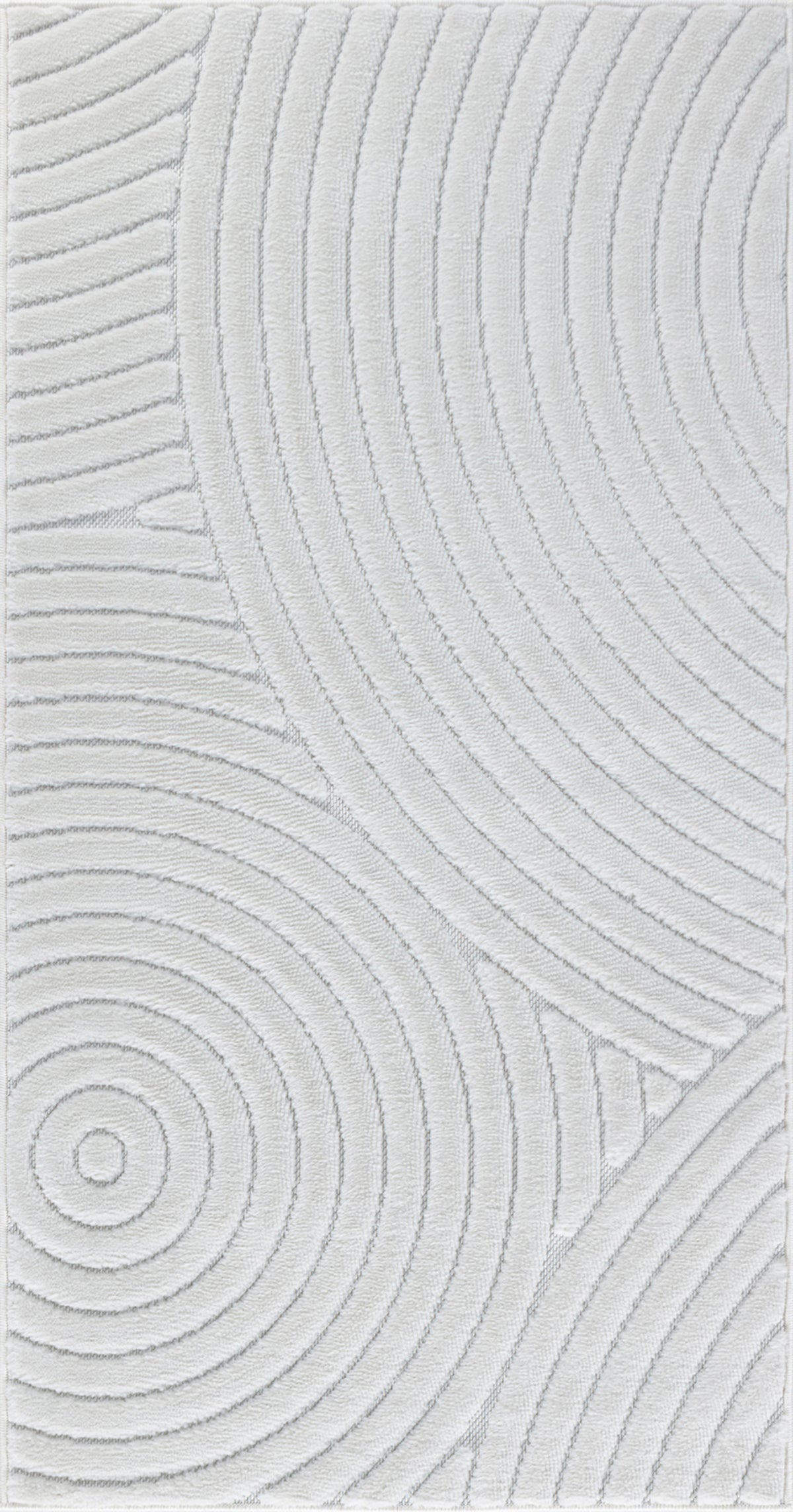 Tapis SURYA Kaysa scandinave, motif arcs concentriques en relief blanc, vue 2