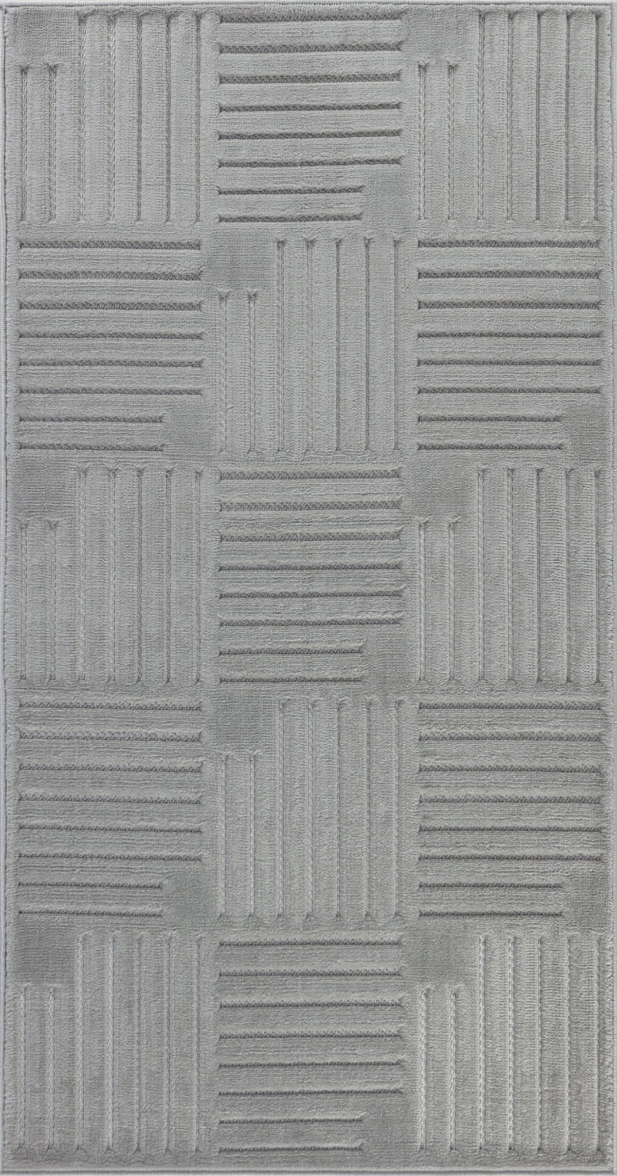 Tapis SURYA Curico scandinave, motif carrés striés en relief, gris, vue 3