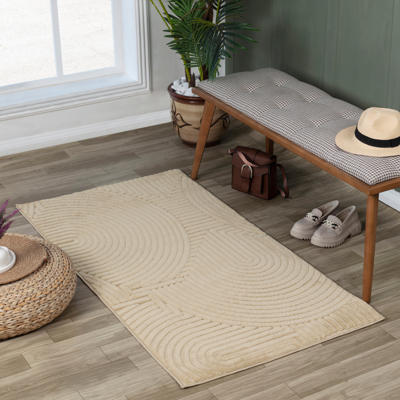 Tapis d'Intérieur/Extérieur Scandinave Moderne Beige  Guiza