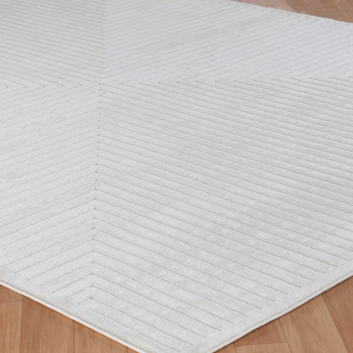 Tapis SURYA Rockford moderne, relief de lignes géométriques ton sur ton blanc, vue 7