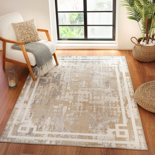 Tapis Abstrait Moderne Beige/Gris Goshen