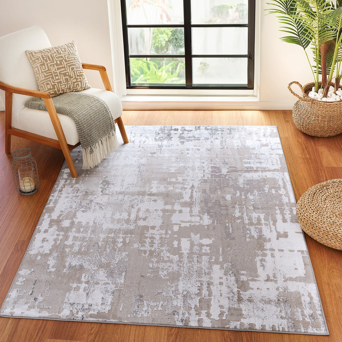 Tapis SURYA Noida moderne, motif abstrait effet usé beige, taupe et gris, vue 13