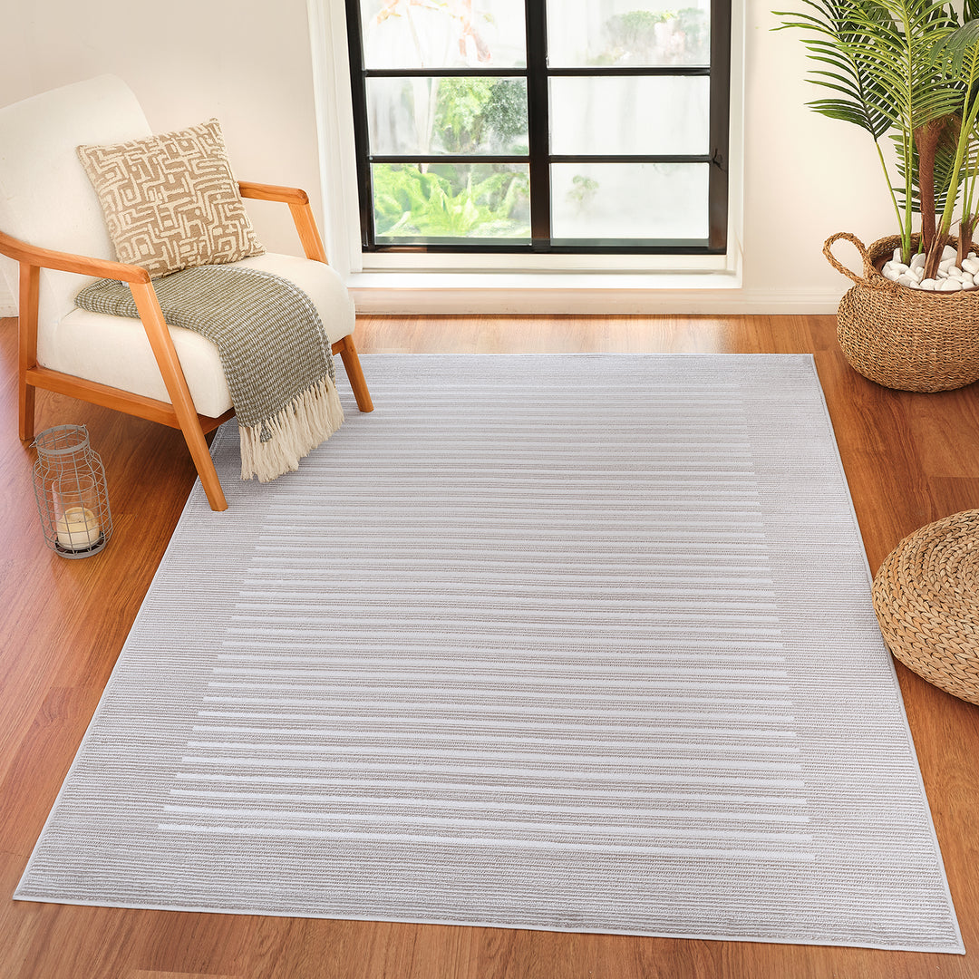 Tapis Scandinave Rayé Gris/Blanc Skokie